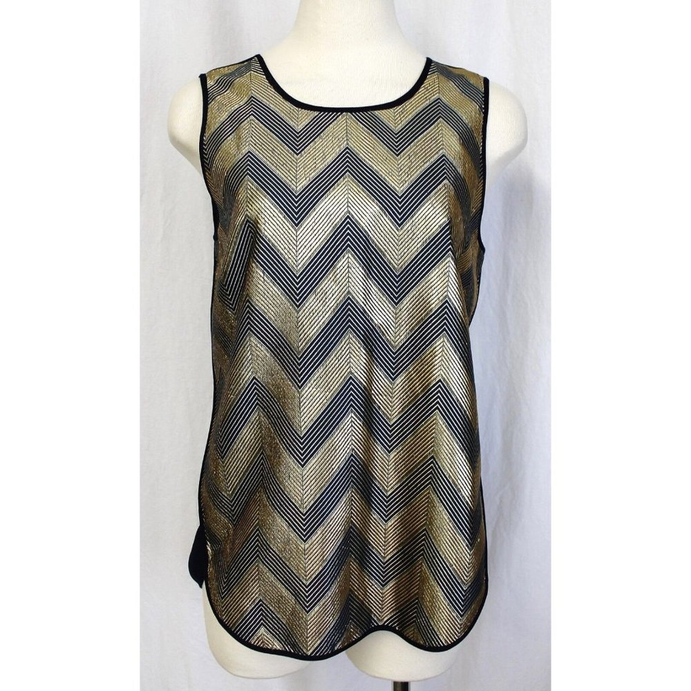 J CREW GILDED CHEVRON MIXED SHELL TOP METALLIC GOLD SIZE 00 NWT $98